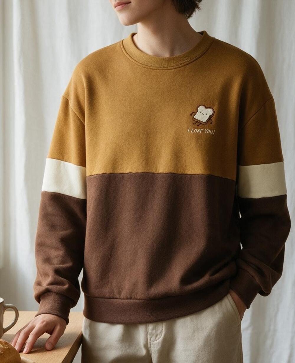 Kinwamonster I Loaf You Bread Colorblock Sweatshirt L